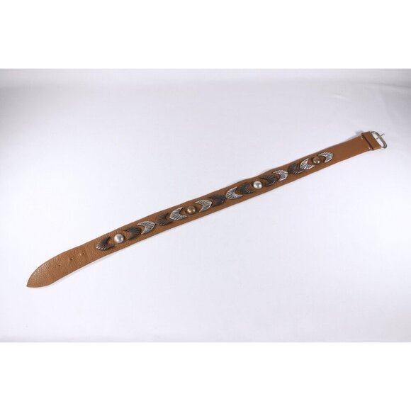 Vintage 29.5" handmade French leather belt with solid metal accents, brown South - Picture 3 of 8